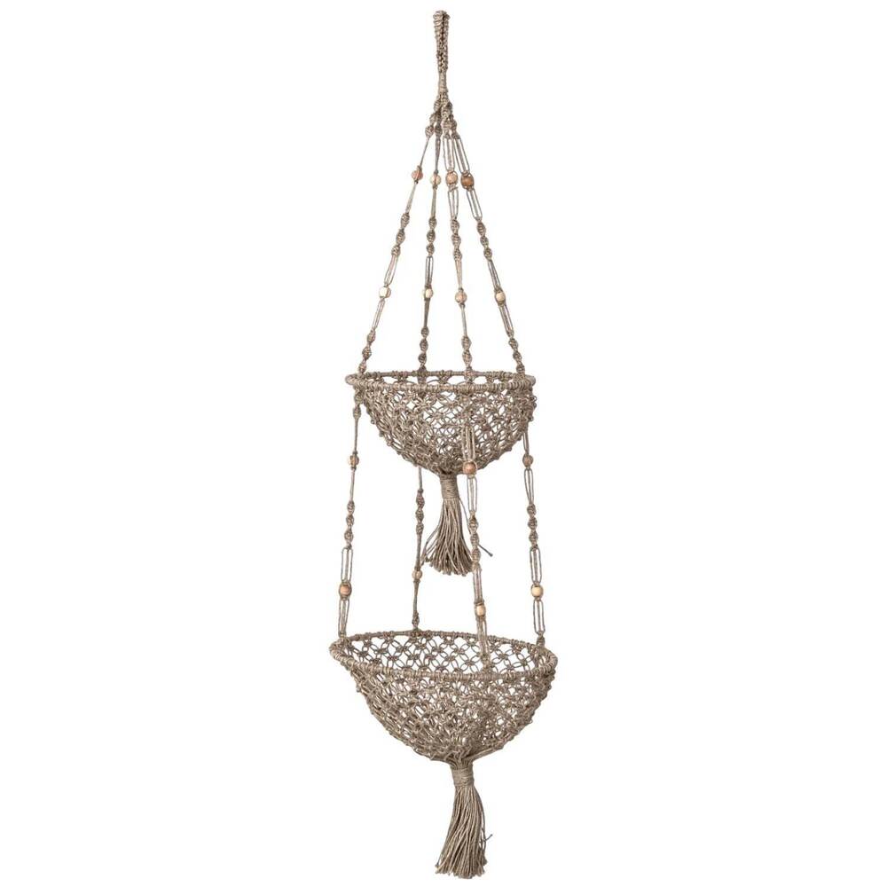 NEW CREATIVE CO-OP hand-woven jute macrame 2-tier hanging basket in brown